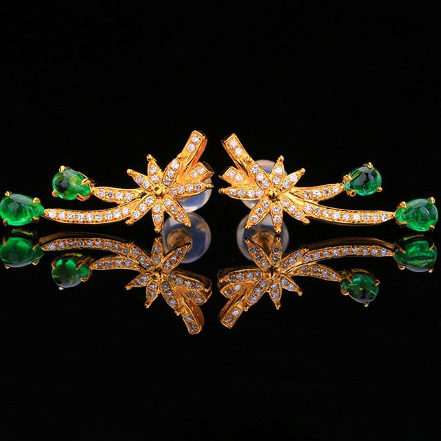 14k Gold 1.07 Ctw Natural Emerald & Diamond Earrings - 5