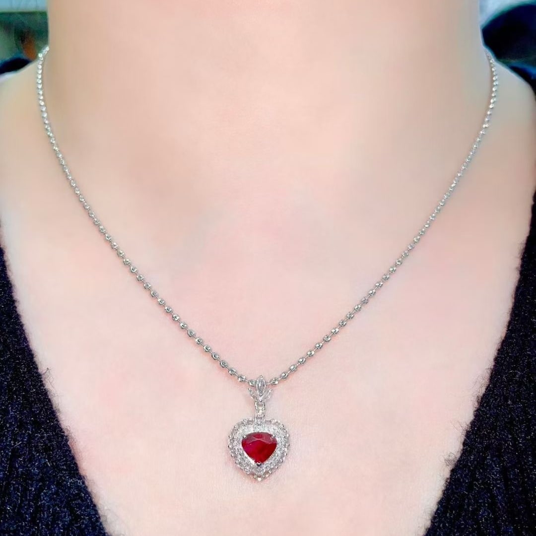 14k Gold 1 Ct Vivid Red Natural Ruby & Sapphire & Diamond Pendant( Without Chain ) - 4