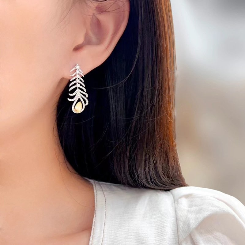 14k Gold 1.6 Ctw Natural Yellow Diamond & Diamond Earrings - 3