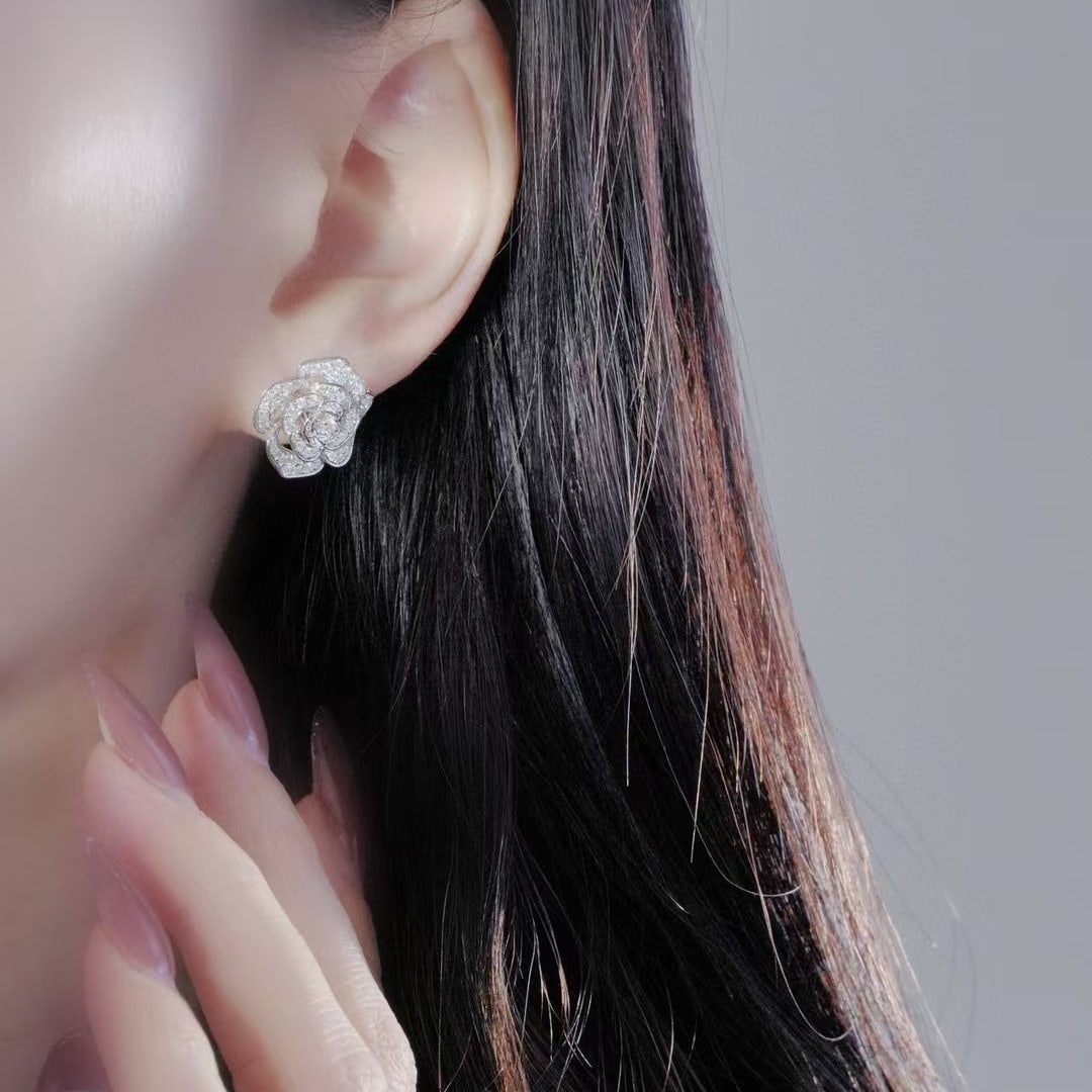 14k Gold 1 Ct Natural H Diamond & Flowers Earrings - 2