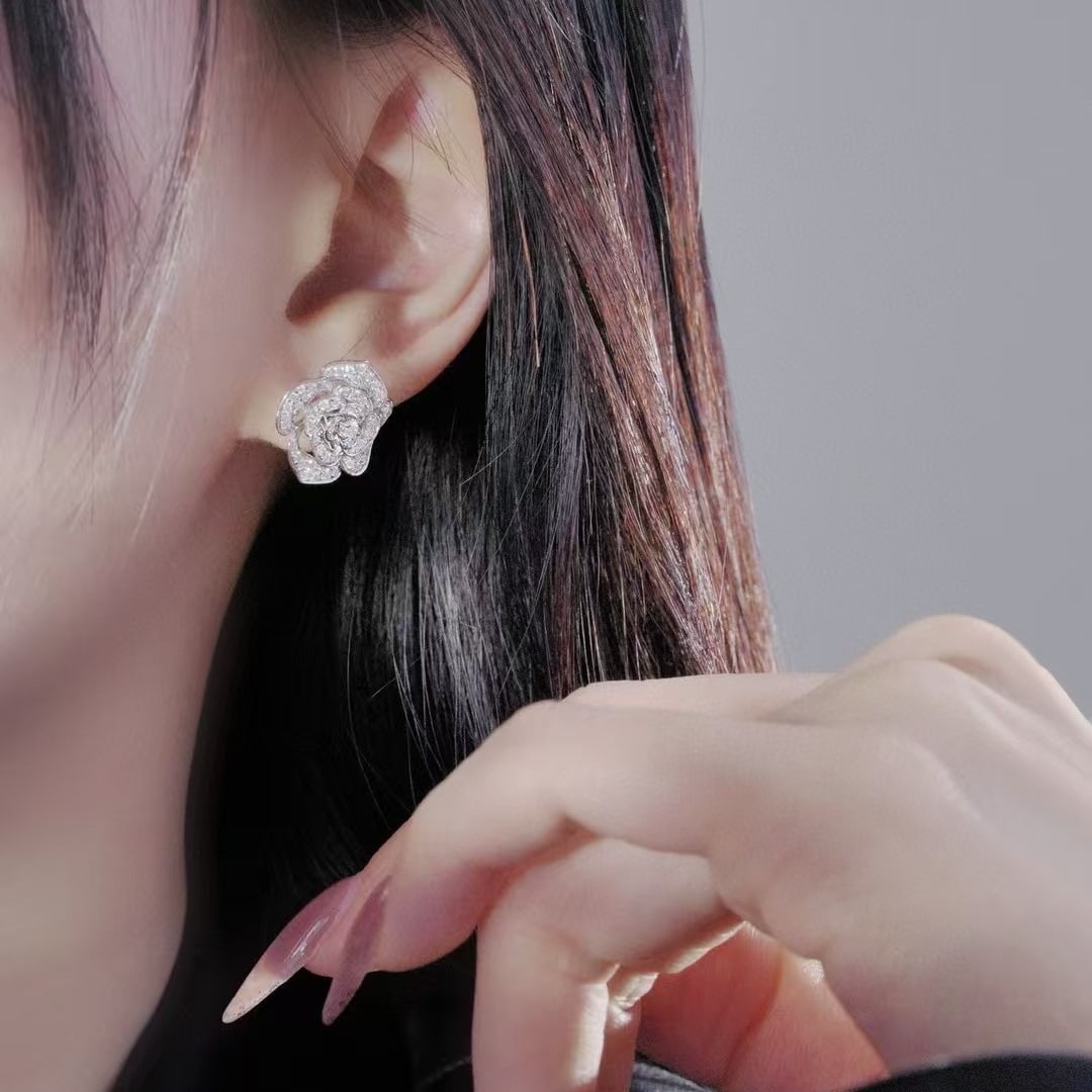 14k Gold 1 Ct Natural H Diamond & Flowers Earrings - 3