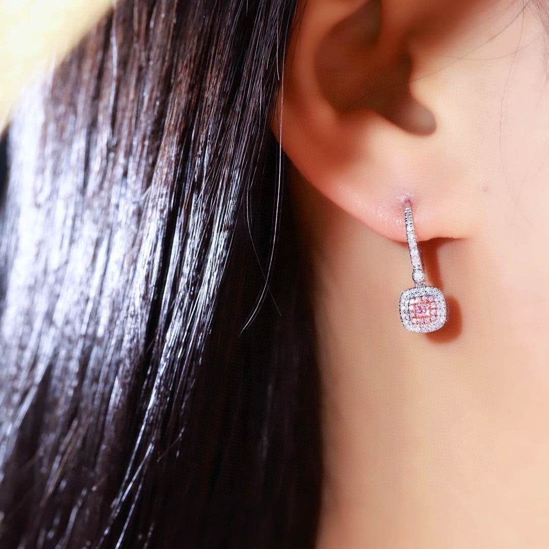 14k Gold 0.60 Ctw Natural Pink Diamond & Diamond Earrings - 8