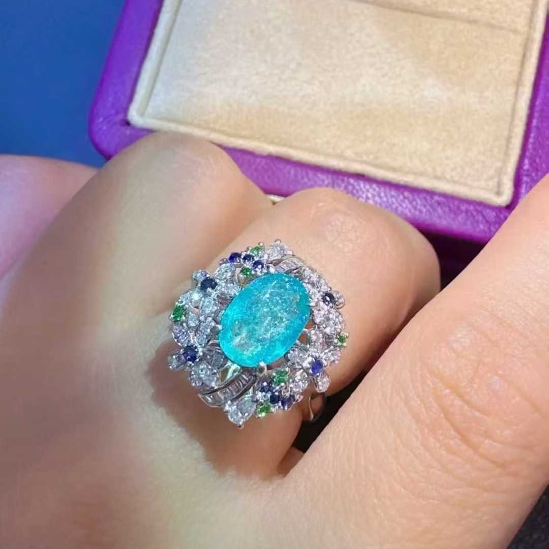 14k Gold 1.43 Ctw Natural Paraiba Tourmaline & Diamond Ring - 4