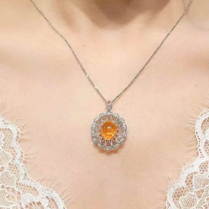 14k Gold 5.2 Ct Natural Spessartine & Diamond & Sapphire Pendant( Without Chain ) - 4