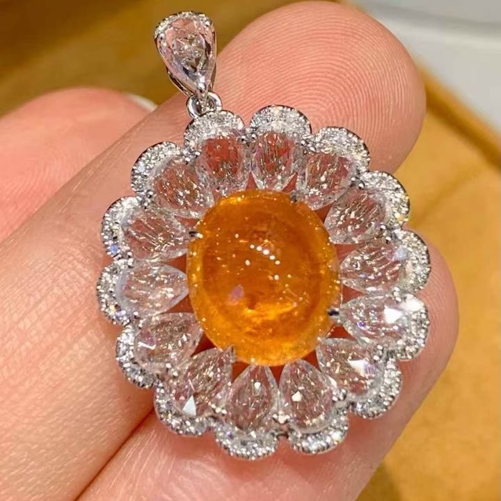 14k Gold 5.2 Ct Natural Spessartine & Diamond & Sapphire Pendant( Without Chain ) - 5