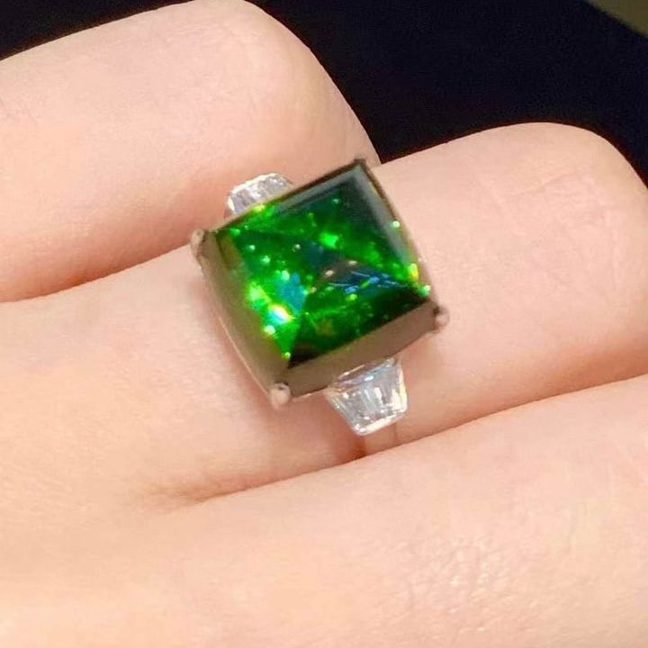 14k Gold 9 Ct Natural Tourmaline & Diamond Ring - 3