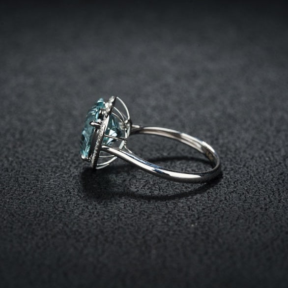 14k Gold 4.42 Ct Natural Aquamarine & Diamond Ring - 4