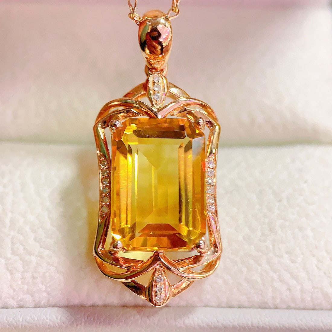 14k Gold 7.30 Ctw Natural Citrine & Diamond Pendant( Without Chain ) - 3