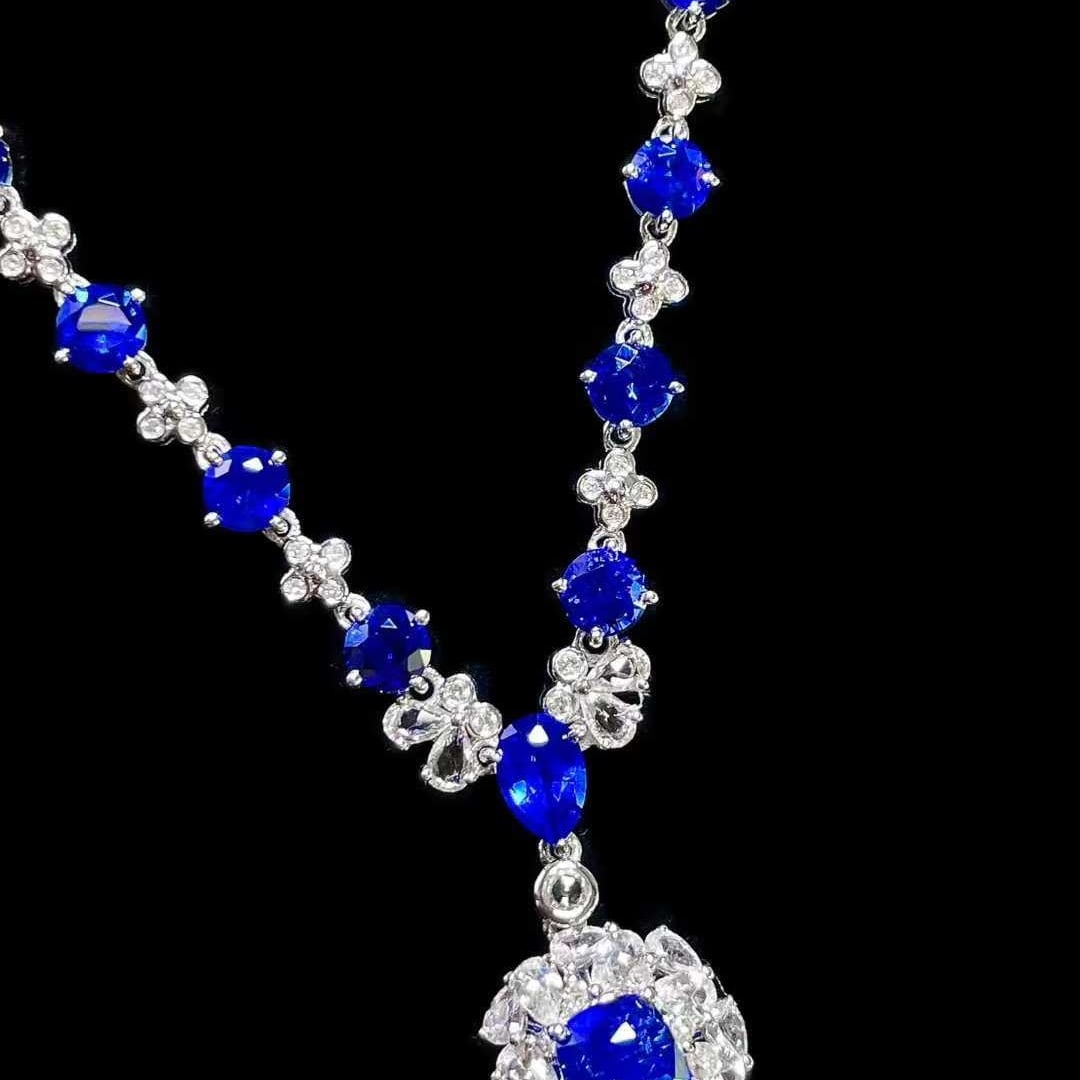 14k Gold 3.94 Ctw Natural Sapphire & Sapphire Necklace - 2