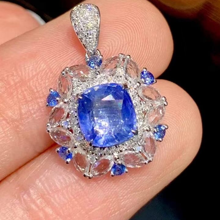 14k Gold 1.65 Ct Natural Sapphire & Diamond Pendant( Without Chain ) - 2