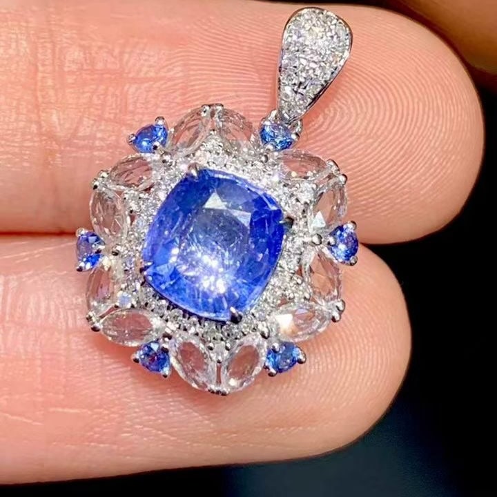 14k Gold 1.65 Ct Natural Sapphire & Diamond Pendant( Without Chain ) - 3