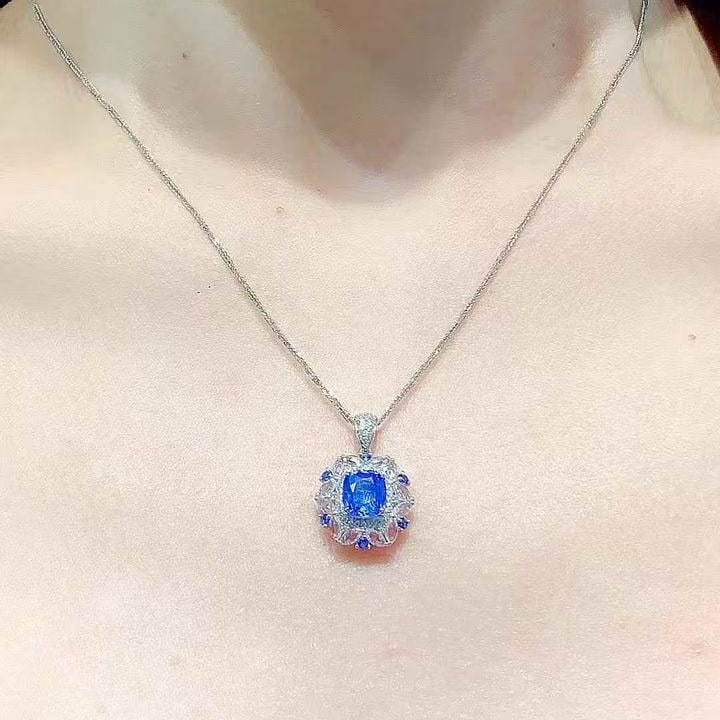 14k Gold 1.65 Ct Natural Sapphire & Diamond Pendant( Without Chain ) - 4