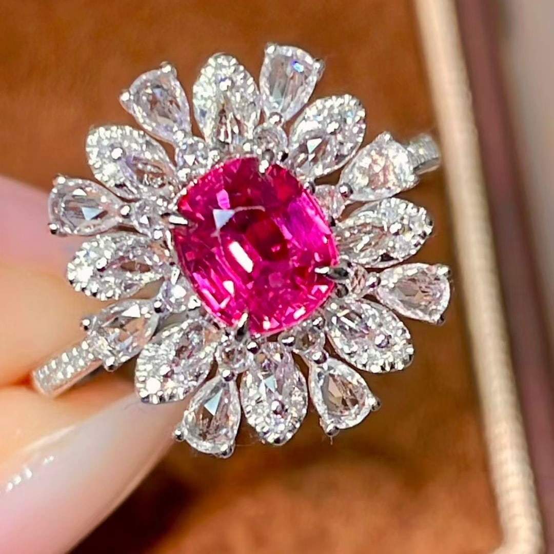 14k Gold 1.1 Ct Natural Ruby & Diamond & Sapphire Ring: Ref:231129169 // gold content:14k gold // ring size:7. 25us // // main gemstone:ruby // shape:cushion // carat weight:1. 1ct // color:red // treatment:natural // // adjacent gemstone 2 : diamond // sh