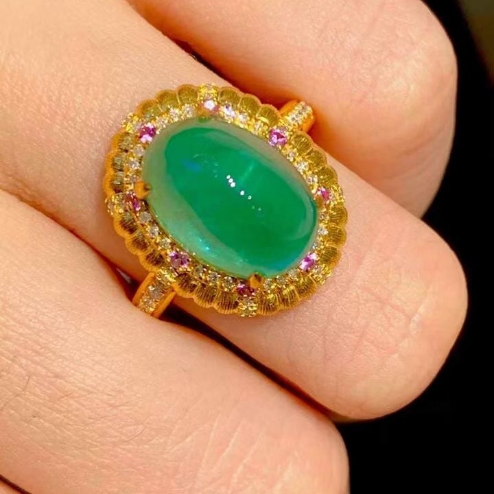 14k Gold 5.88 Ct Natural Emerald & Diamond Ring - 3