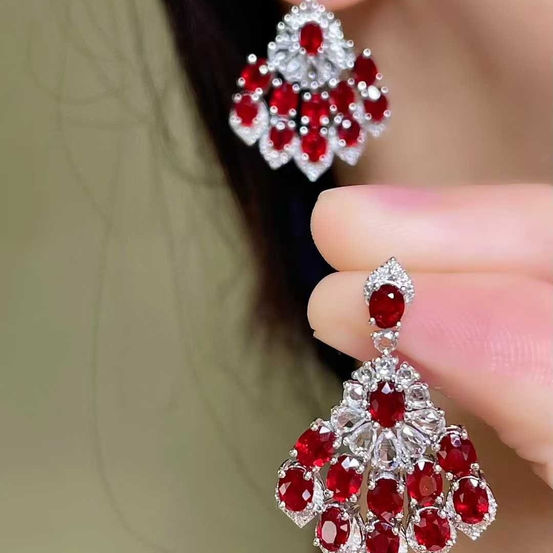 14k Gold 5.43 Ctw Vivid Red Natural Ruby & Sapphire Earrings - 6