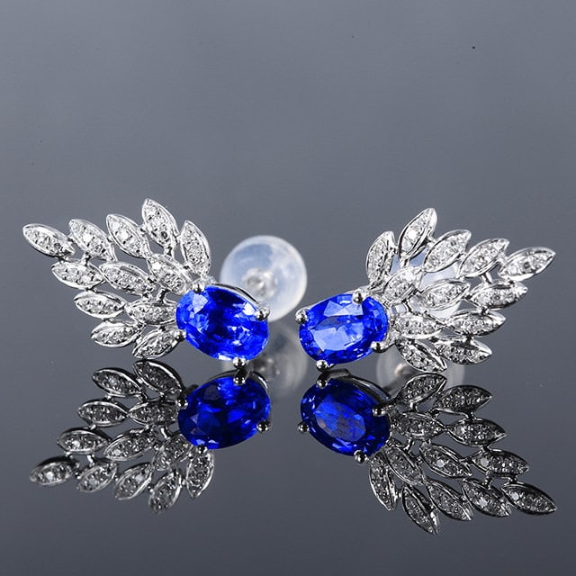 14k Gold 1.31 Ctw Natural Sapphire & Diamond Earrings - 2