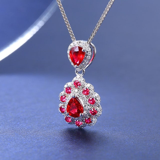 14k Gold 1.17 Ctw Vivid Red Natural Ruby & Ruby Pendant( Without Chain ) - 2