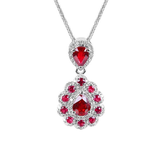 14k Gold 1.17 Ctw Vivid Red Natural Ruby & Ruby Pendant( Without Chain ) - 5