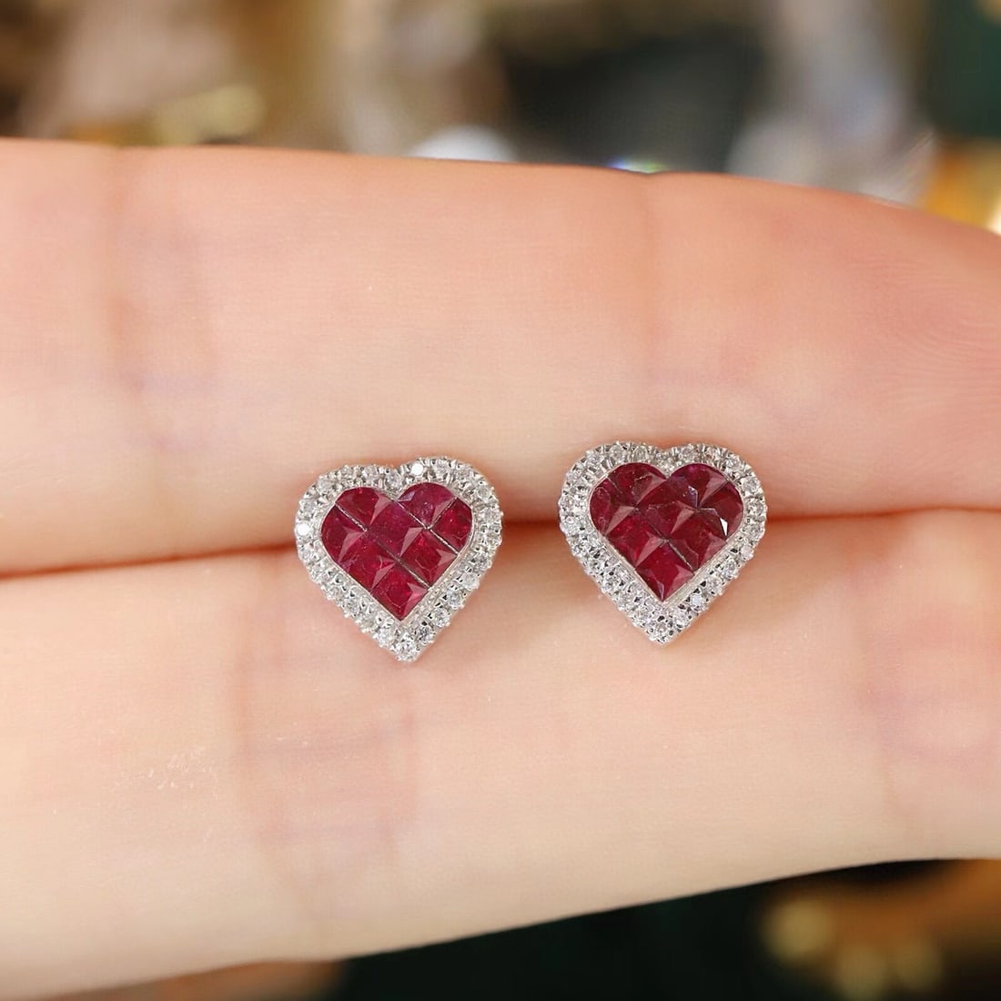 14k Gold 0.34 Ctw Natural Ruby & Diamond Earrings - 5