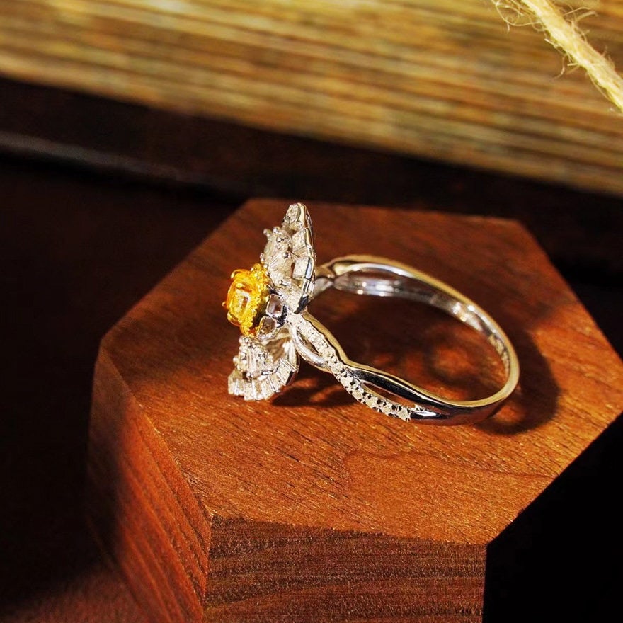 14k Gold 1.00 Ctw Natural Yellow Diamond & Diamond Ring - 3