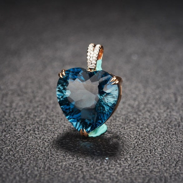 14k Gold 21.82 Ct Natural Topaz & Diamond Pendant( Without Chain ) - 3