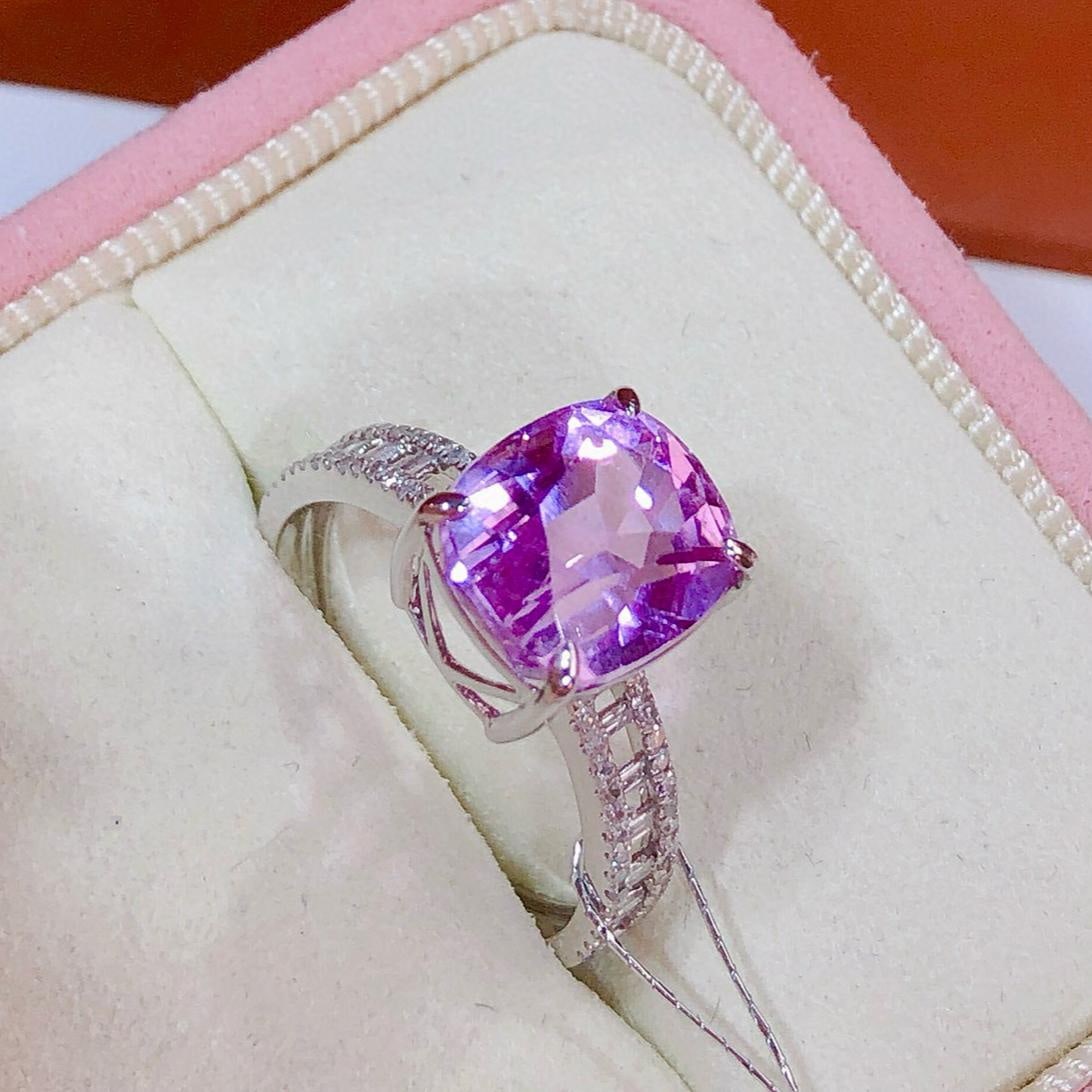 14k Gold 5.2 Ct Natural Kunzite & Diamond Ring - 4