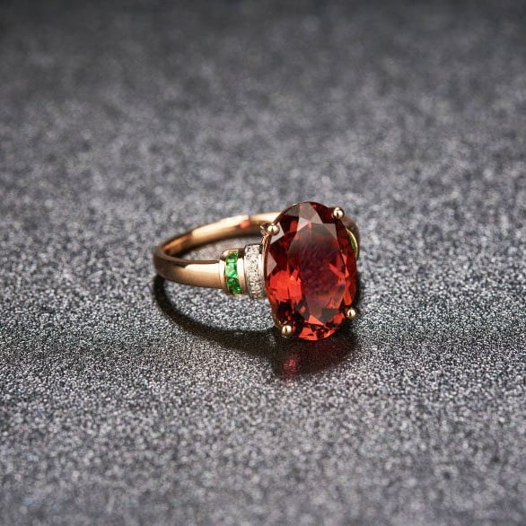 14k Gold 4.5 Ct Natural Tourmaline & Diamond & Tsavorite Ring - 2