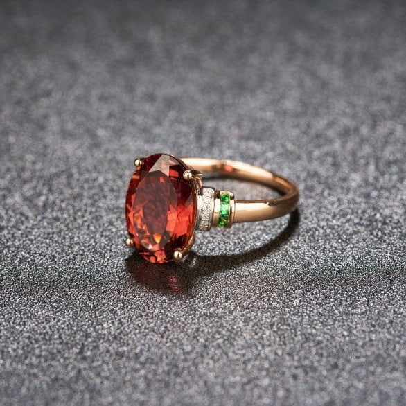 14k Gold 4.5 Ct Natural Tourmaline & Diamond & Tsavorite Ring - 3