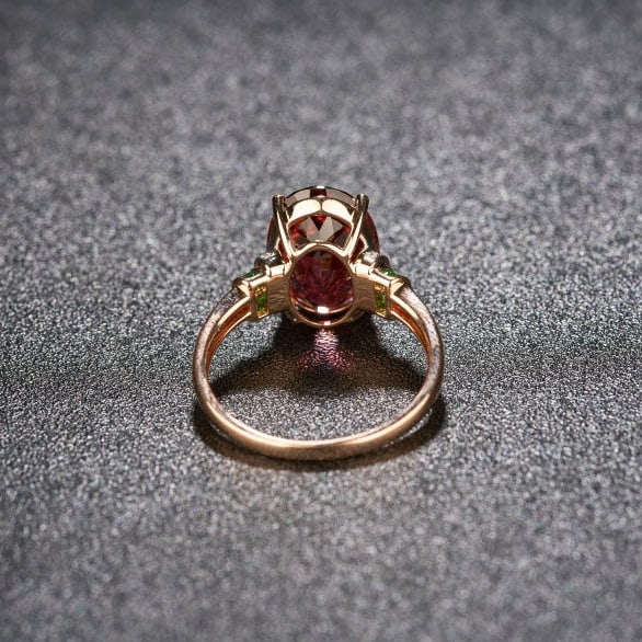 14k Gold 4.5 Ct Natural Tourmaline & Diamond & Tsavorite Ring - 5