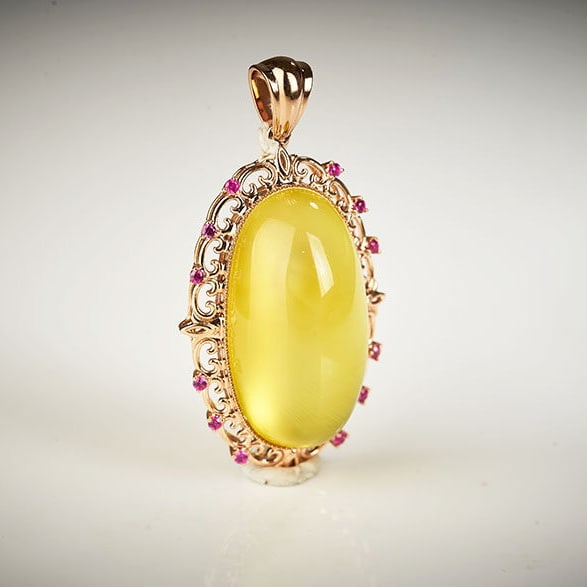 14k Gold 26.19 Ct Natural Prehnite & Ruby Pendant( Without Chain ) - 7