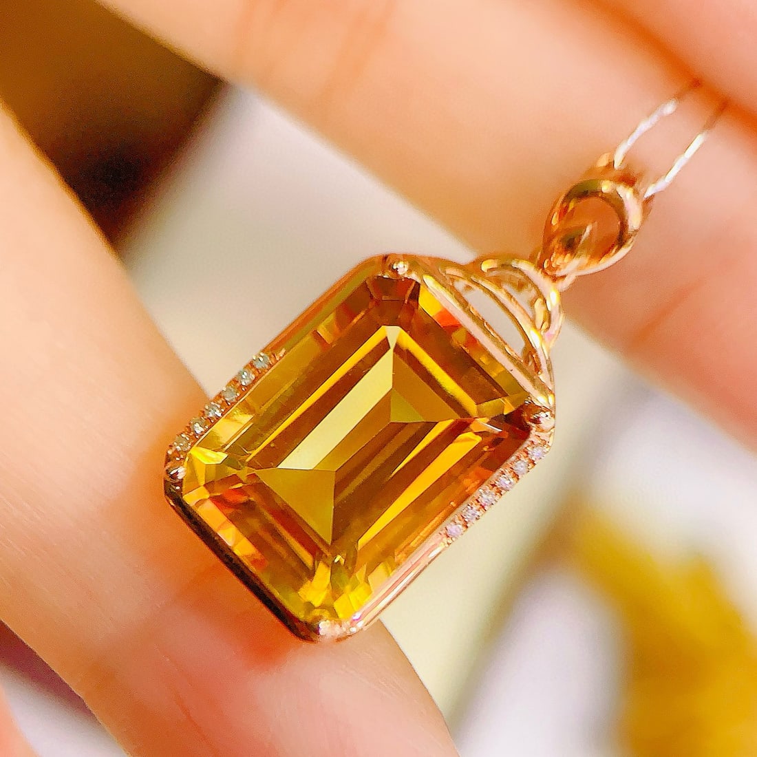 14k Gold 7.68 Ctw Natural Citrine & Diamond Pendant( Without Chain ) - 2