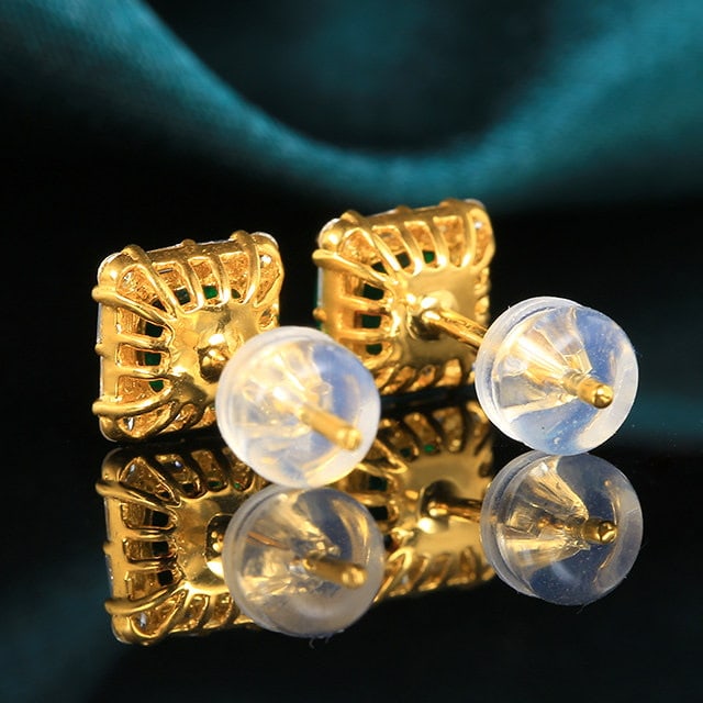 14k Gold 1.43 Ctw Vivid Green Natural Emerald & Diamond Earrings - 4