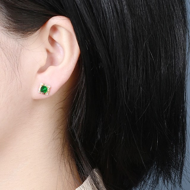 14k Gold 1.43 Ctw Vivid Green Natural Emerald & Diamond Earrings - 6