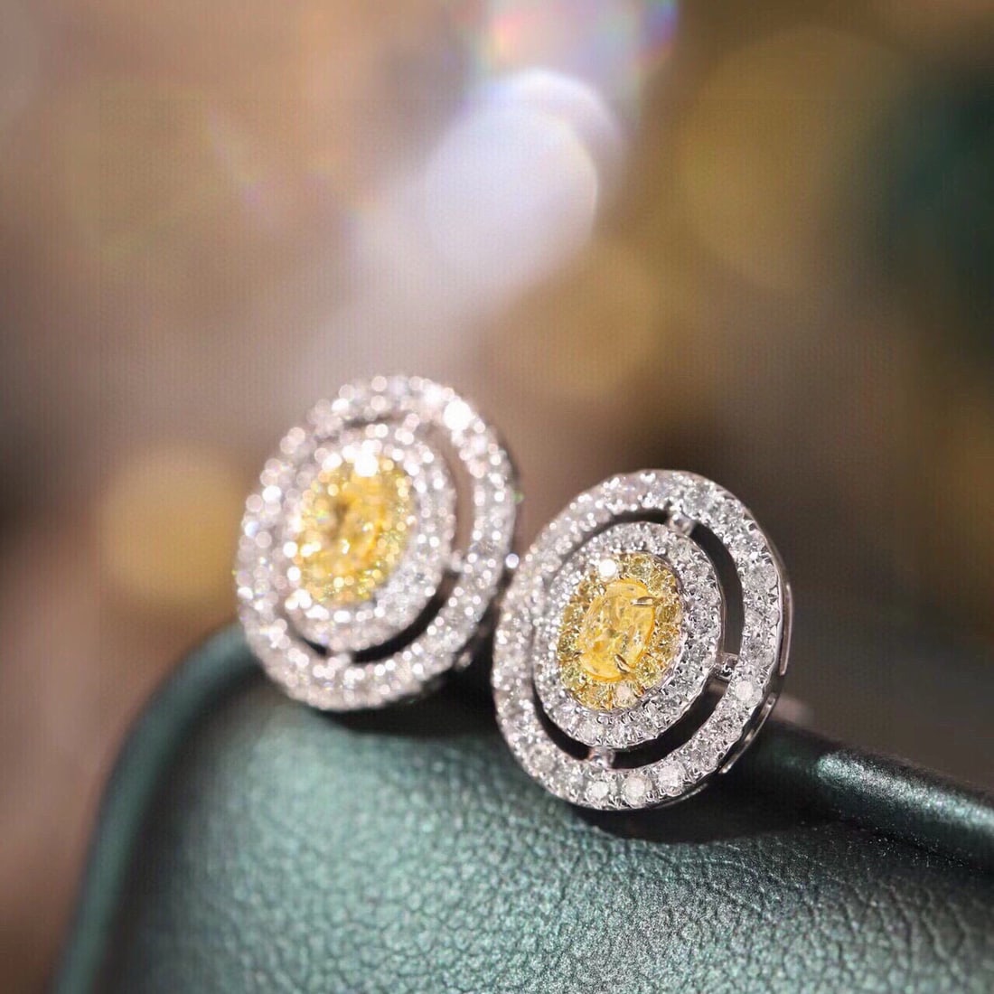 14k Gold 0.70 Ctw Natural Yellow Diamond & Diamond Earrings - 2