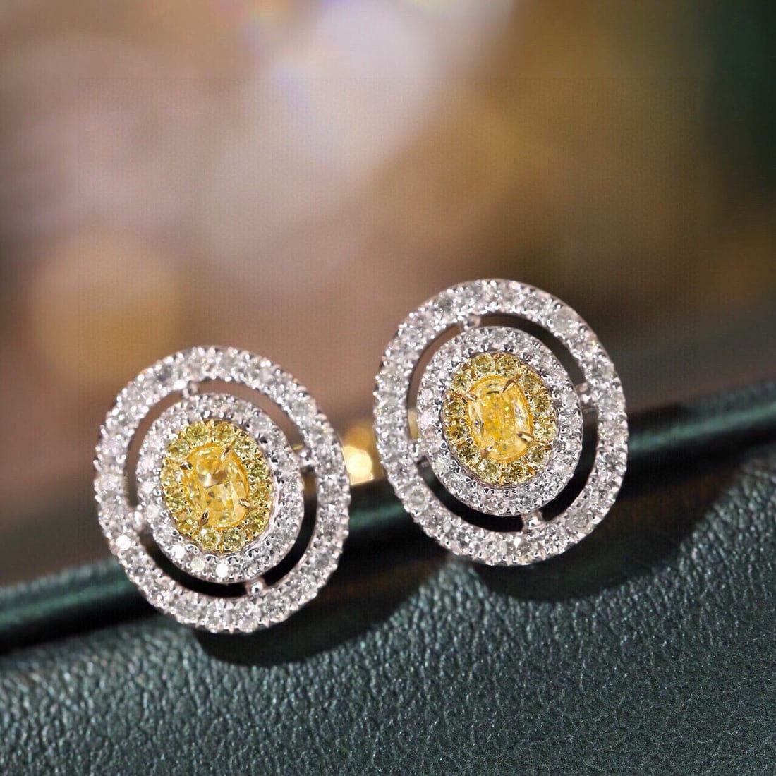 14k Gold 0.70 Ctw Natural Yellow Diamond & Diamond Earrings - 3