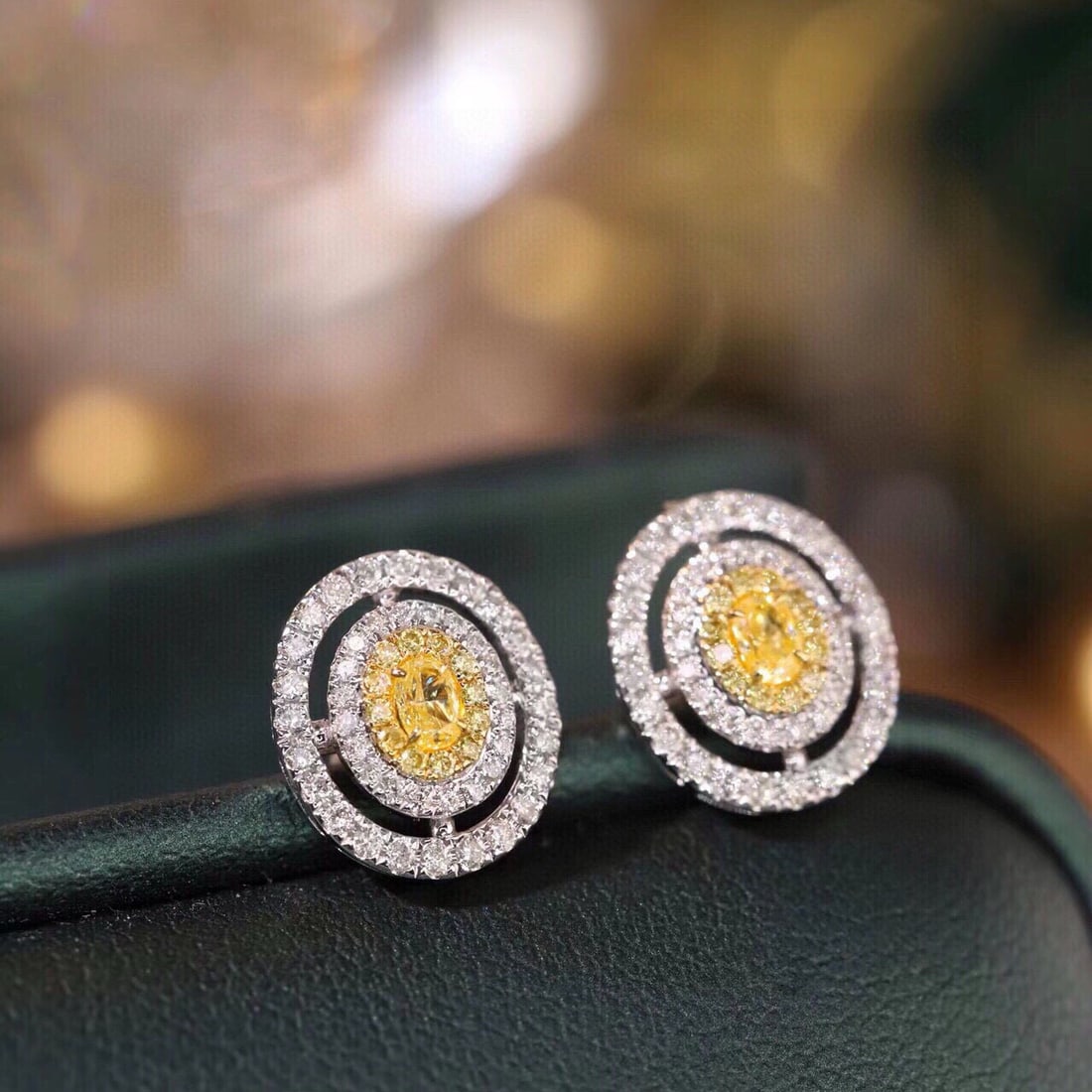 14k Gold 0.70 Ctw Natural Yellow Diamond & Diamond Earrings - 4