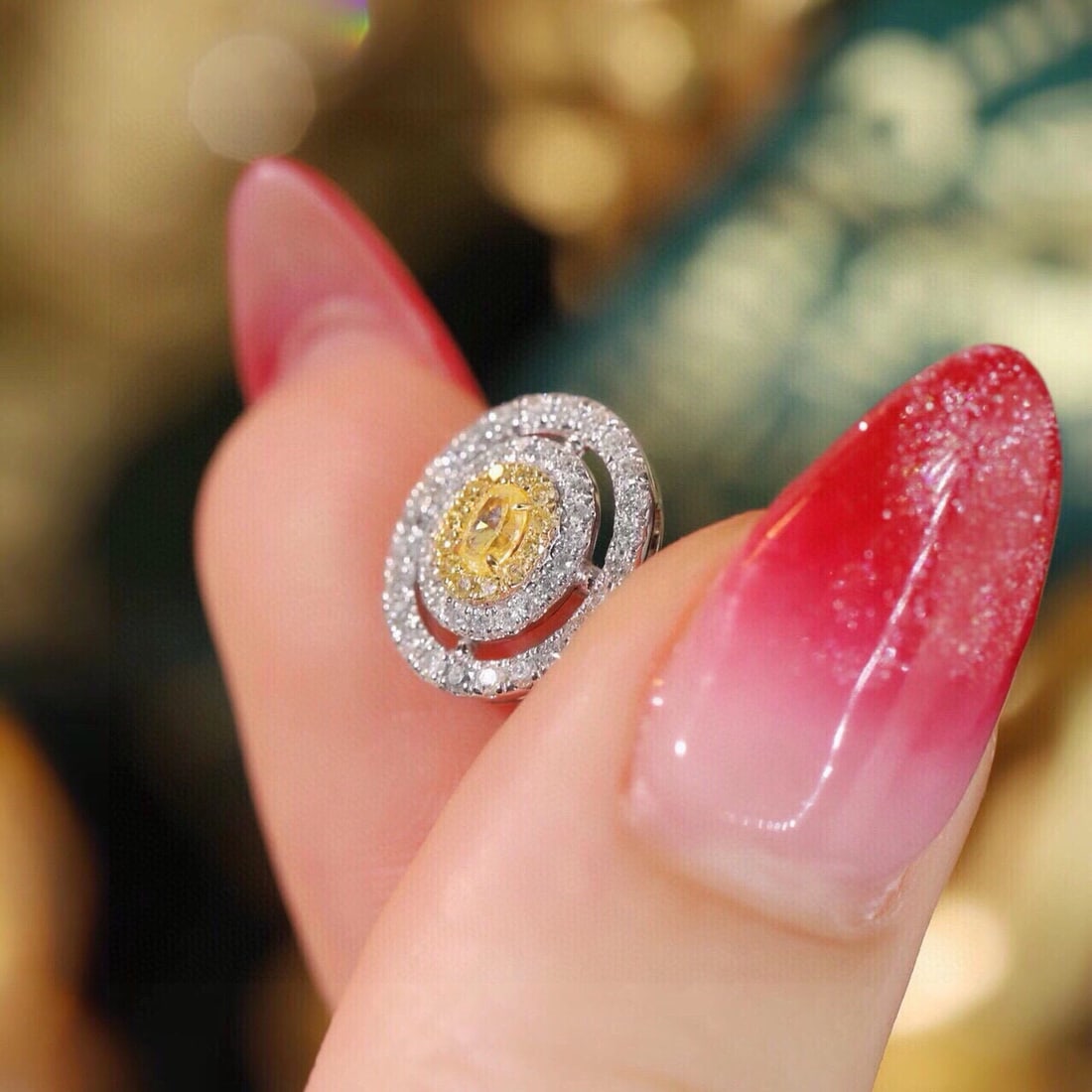 14k Gold 0.70 Ctw Natural Yellow Diamond & Diamond Earrings - 6