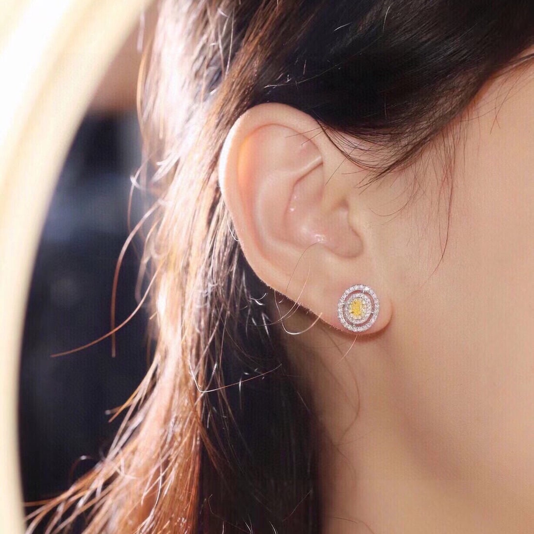 14k Gold 0.70 Ctw Natural Yellow Diamond & Diamond Earrings - 8