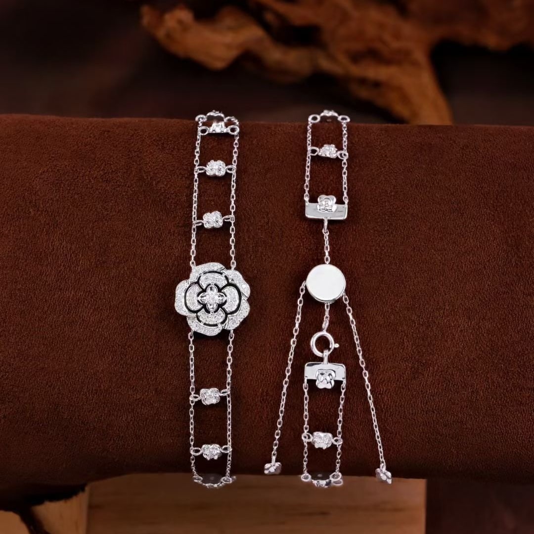 14k Gold 0.6 Ct Natural H Diamond & Flowers Bracelet - 2