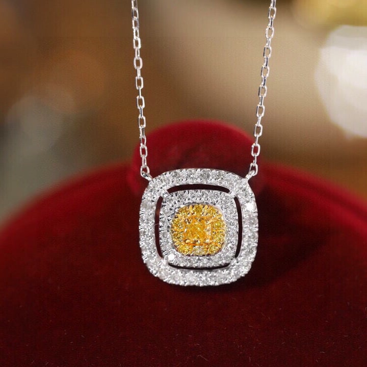 14k Gold 0.50 Ctw Natural Yellow Diamond & Diamond Necklace (1 of 9)