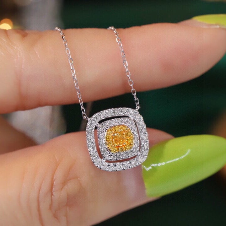 14k Gold 0.50 Ctw Natural Yellow Diamond & Diamond Necklace - 2