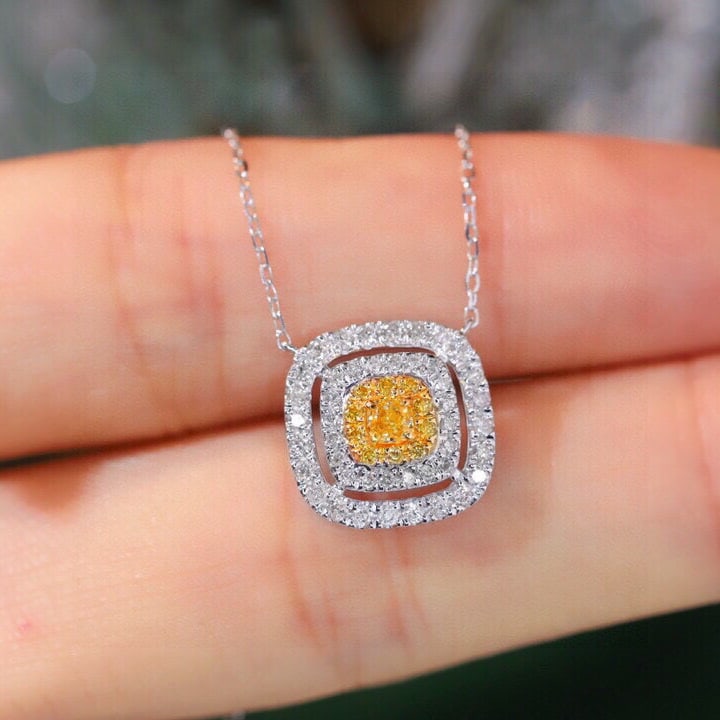 14k Gold 0.50 Ctw Natural Yellow Diamond & Diamond Necklace - 4