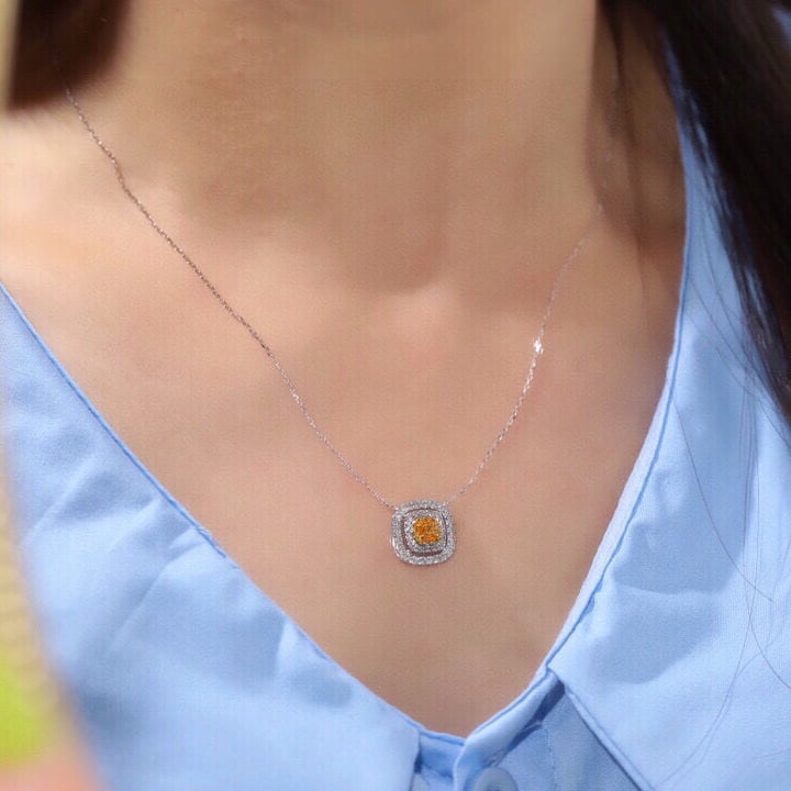 14k Gold 0.50 Ctw Natural Yellow Diamond & Diamond Necklace - 5