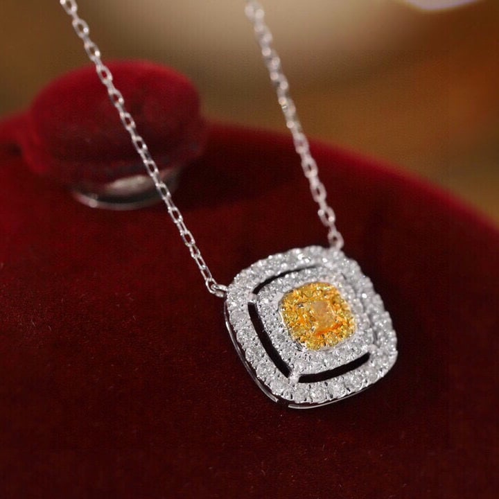 14k Gold 0.50 Ctw Natural Yellow Diamond & Diamond Necklace - 7