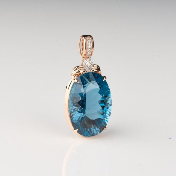 14k Gold 21.68 Ct Natural Topaz & Diamond Pendant( Without Chain ) - 7