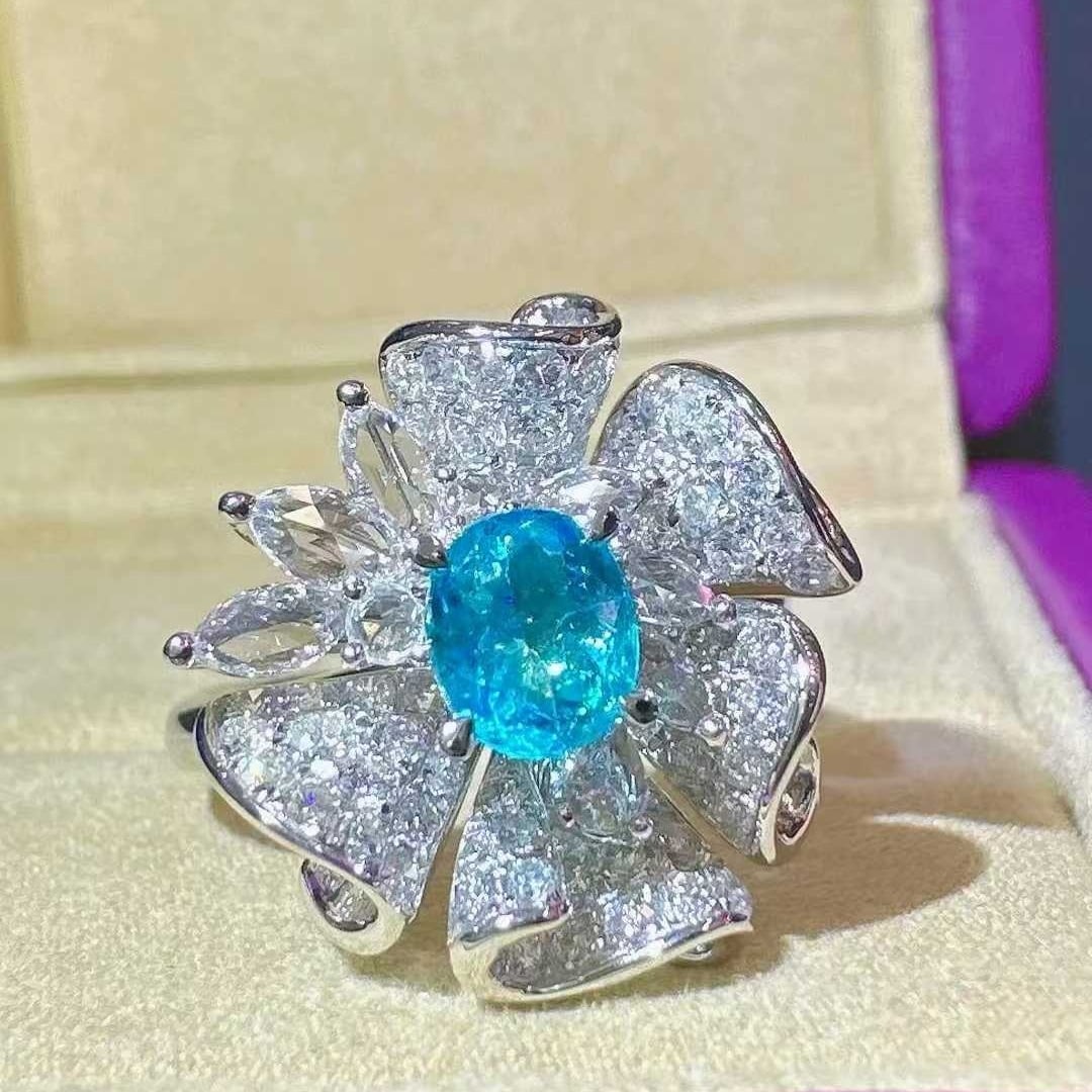 14k Gold 1.69 Ctw Natural Paraiba Tourmaline & Diamond Ring - 2