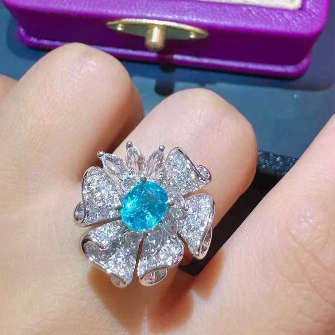 14k Gold 1.69 Ctw Natural Paraiba Tourmaline & Diamond Ring - 4