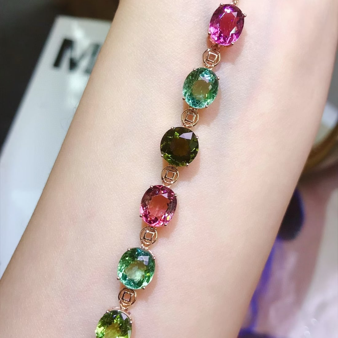 14k Gold 10 Ct Natural Tourmaline Bracelet - 2