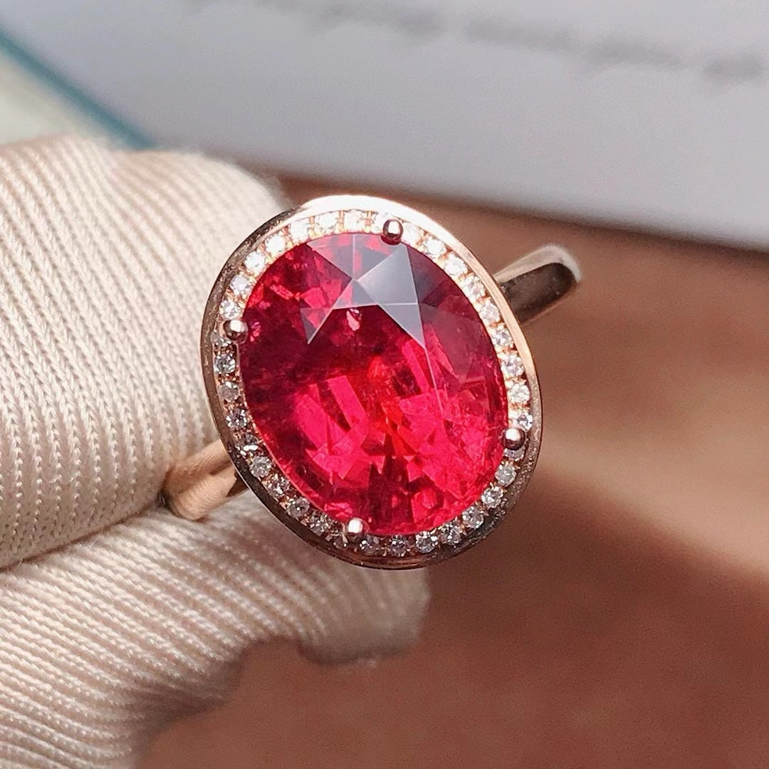 14k Gold 4.75 Ct Natural Tourmaline & Diamond Ring - 2