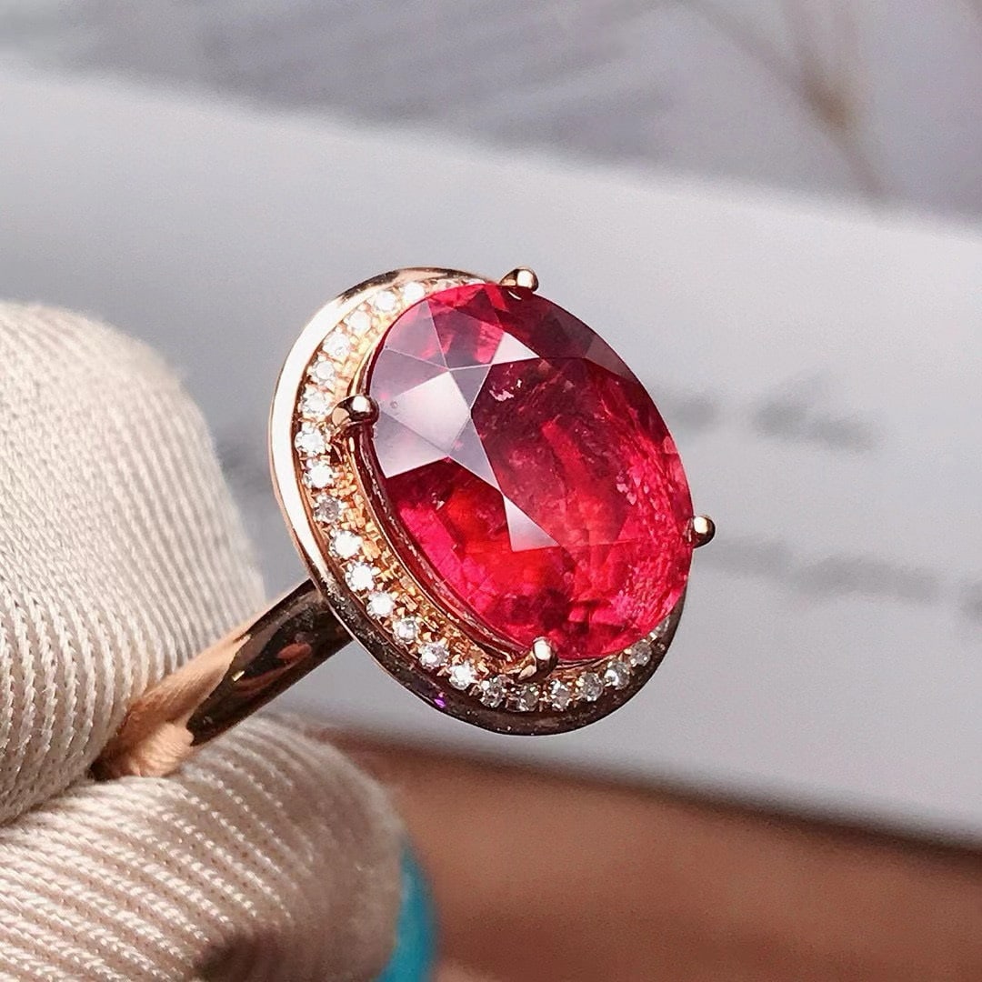 14k Gold 4.75 Ct Natural Tourmaline & Diamond Ring - 4